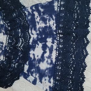 Women's Blue/White Ruffle Shoulder Blouse